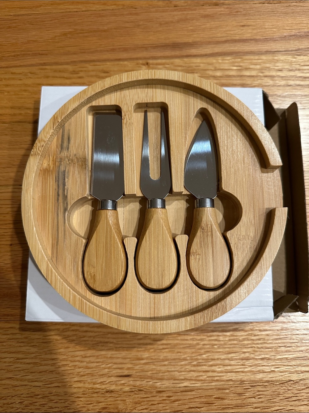 Charcuterie Board with 3-Piece Cheese Knife Set & Holder - Natural